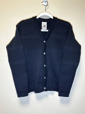 Vintage S.N.S. Herning 100% Wool Cardigan Sweater – Navy Size M
